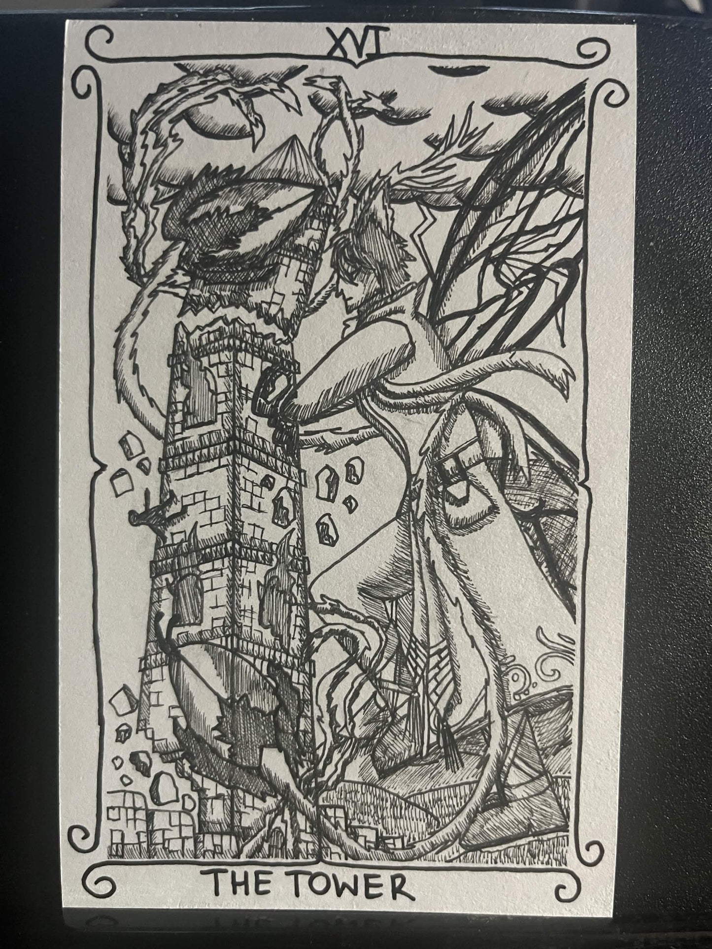 Photocopied A6 Artwork - Tarot - The Tower