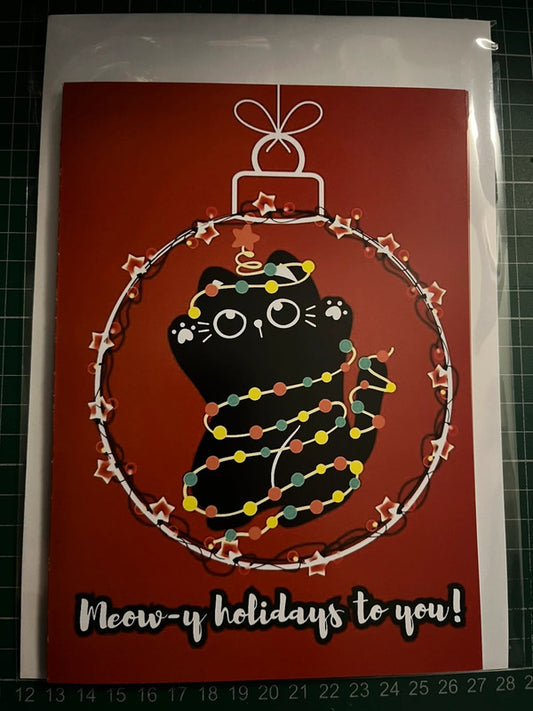 Cat In A Bauble - Greeting Card