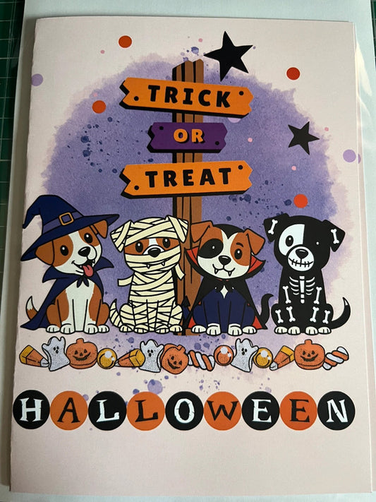 Trick Or Treat Puppies Halloween - Greeting Card