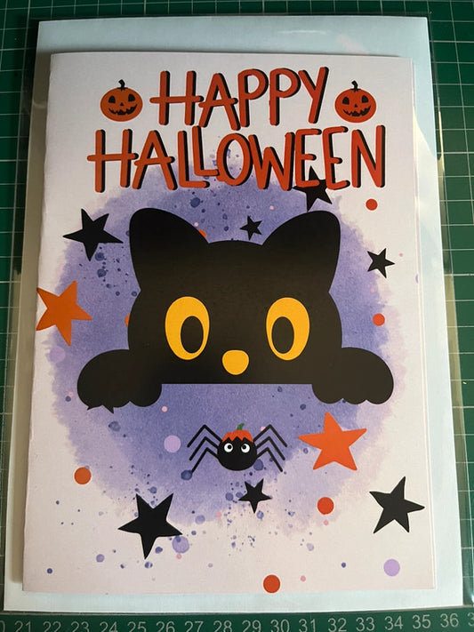 Cat and Spider Halloween - Greeting Card