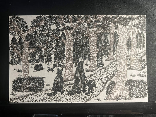 Photocopied A6 Artwork - Fantasy - Walking In The Forest