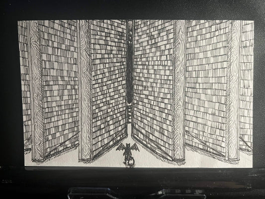 Photocopied A6 Artwork - Fantasy - Dragon Library