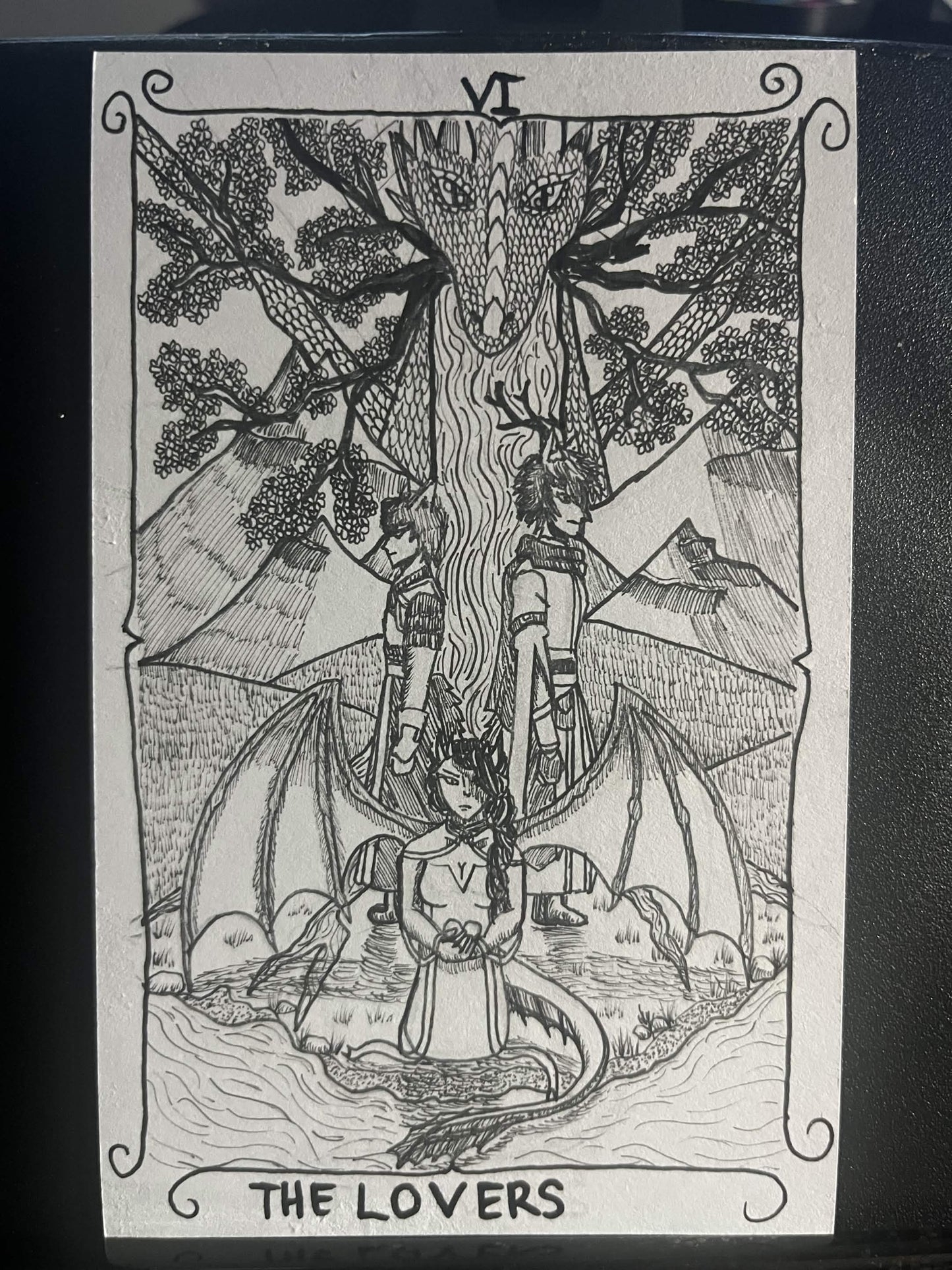 Photocopied A6 Artwork - Tarot - The Lovers